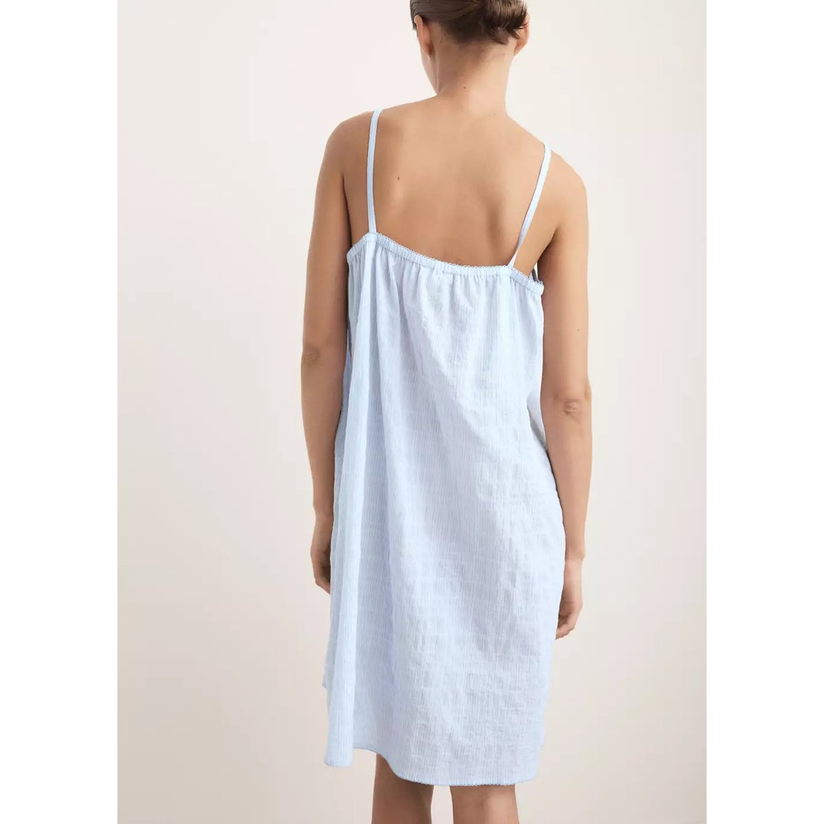 Chemise de nuit coton à bretelles bleu, MANGO