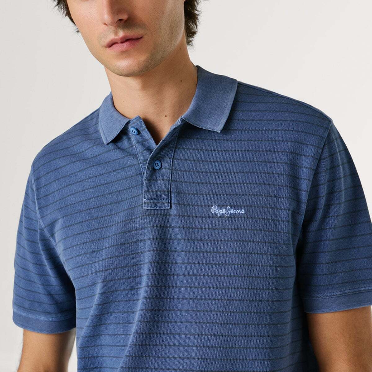 Polo À Rayures En Piqué bleu marine délavé, PEPE JEANS