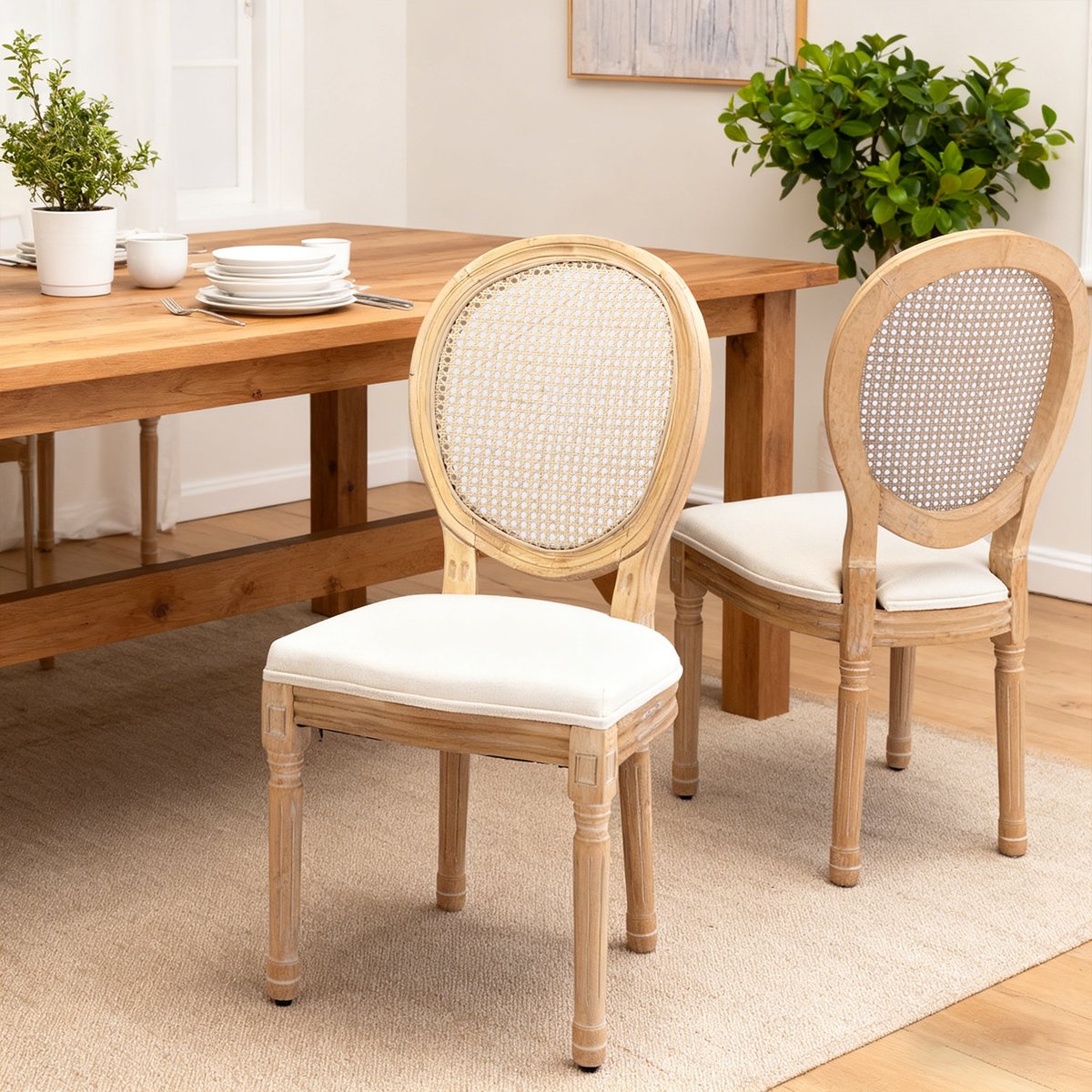 Lot de 2 chaises de salle à manger style classique en rotin, KOARAT beige, MEUBLES COSY