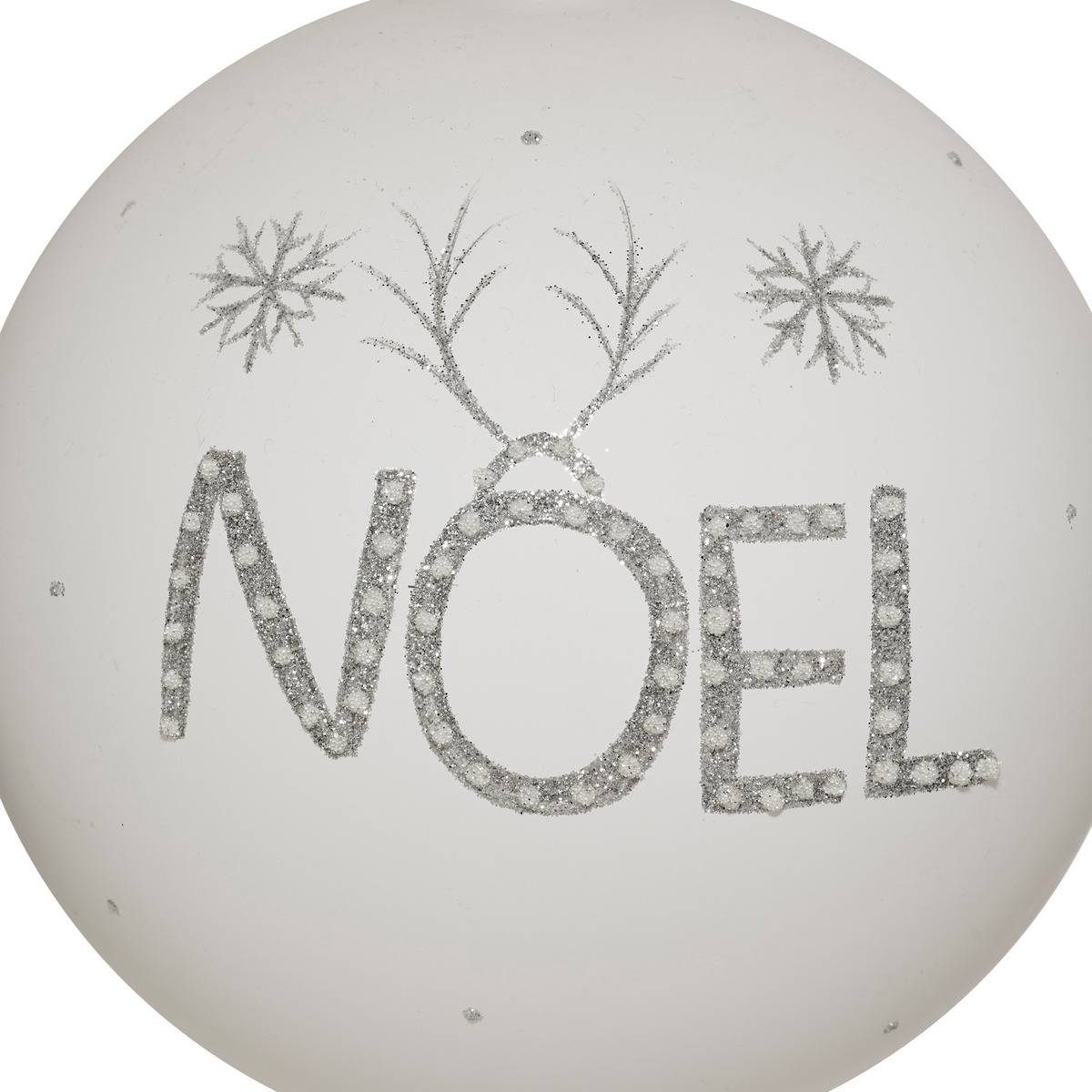 Boule verre mot Noël D.15 cm blanc, FEERIC LIGHTS & CHRISTMAS