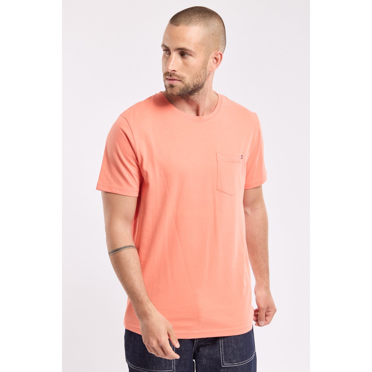 T-shirt avec poche en coton léger coral e24, ARMOR-LUX