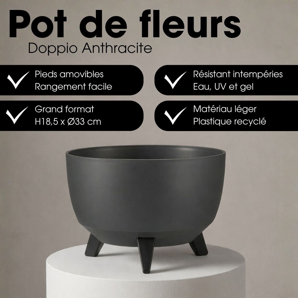 Bac à plantes DOPPIO anthracite, MICA DECORATIONS