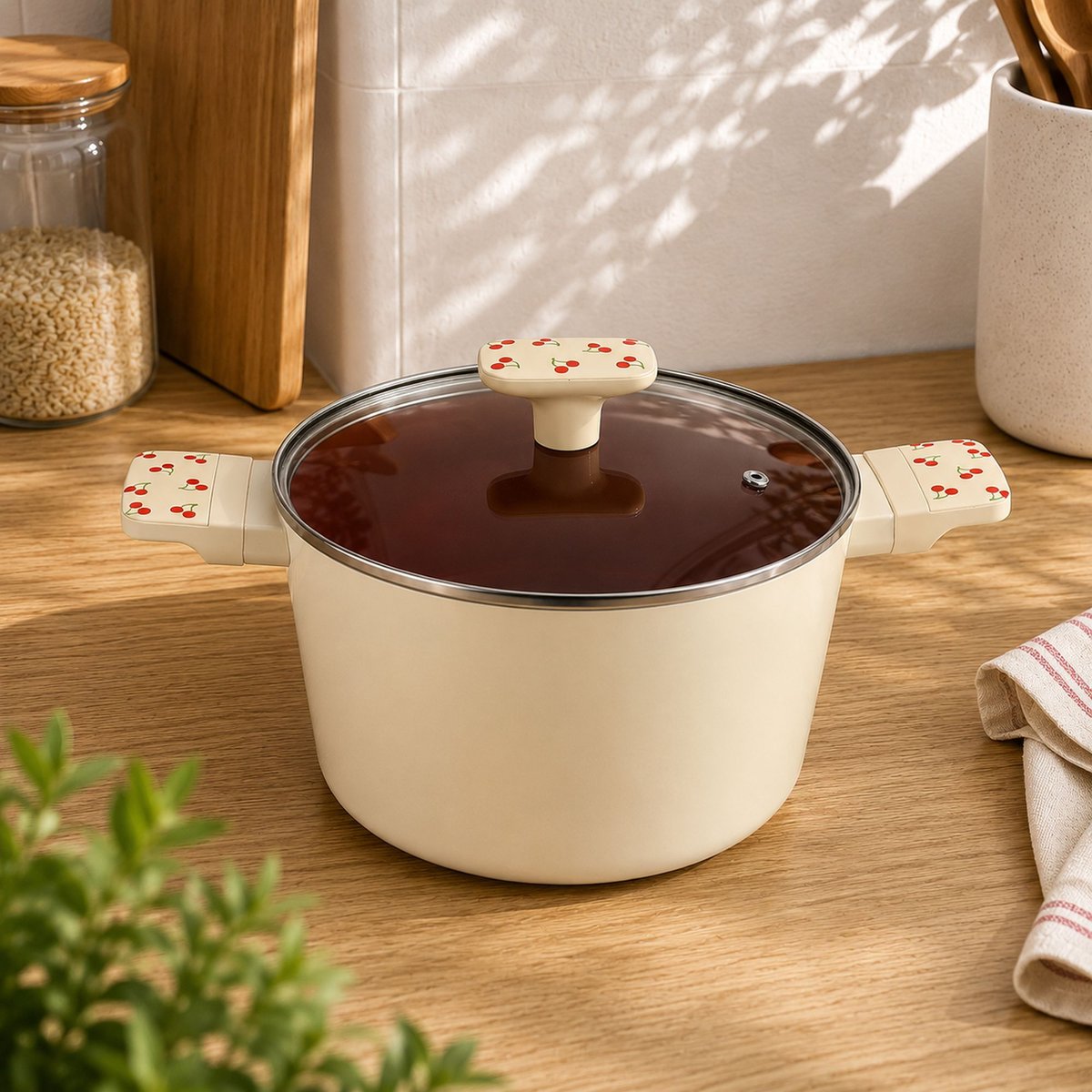 Faitout 24cm en aluminium, CERISE beige-rouge, MENASTYL