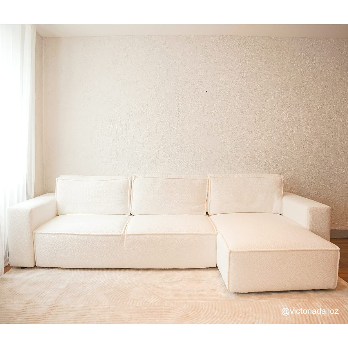 Canapé d'angle convertible 5 places en tissu bouclette - HARPER ecru, HOMIFAB