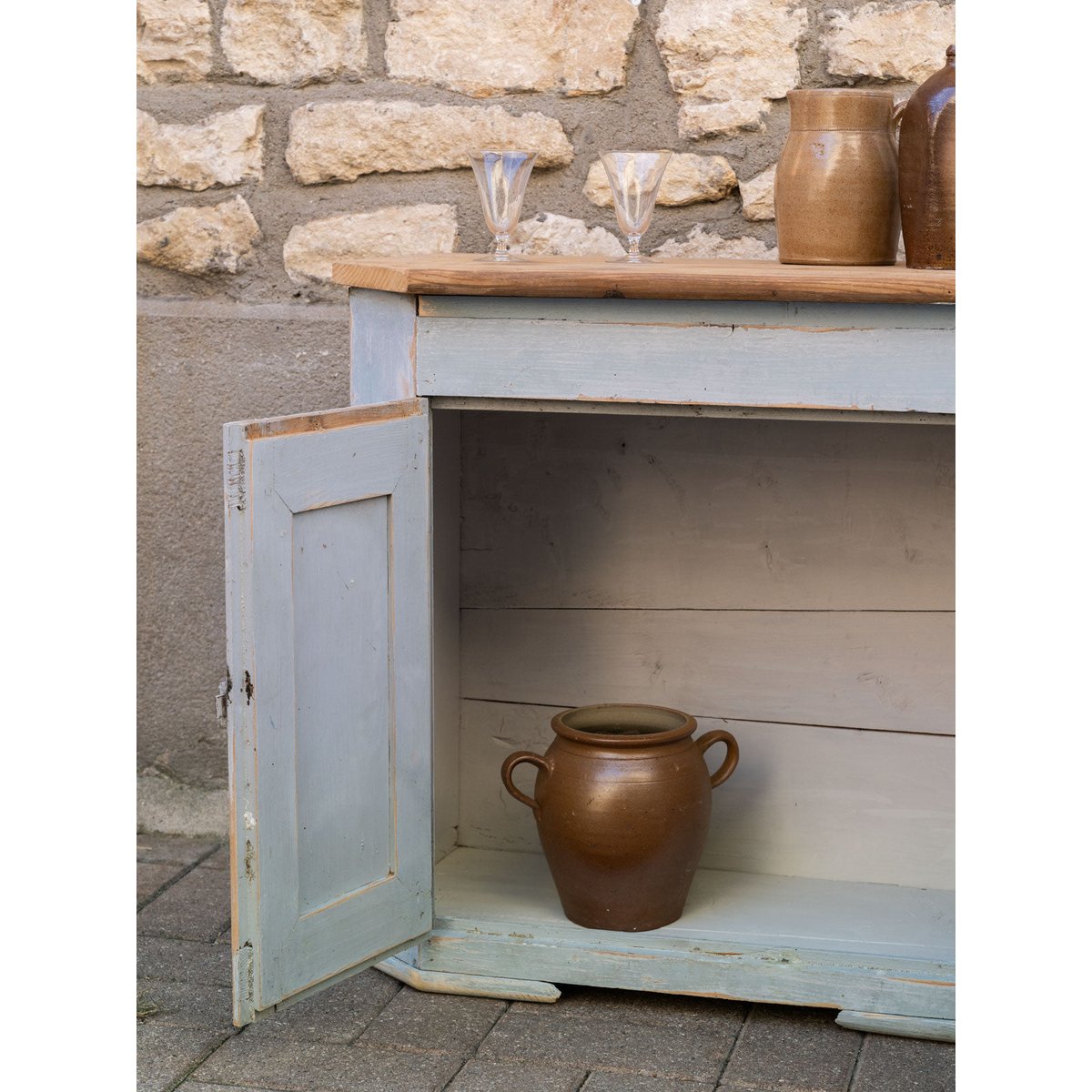 Confiturier en bois patiné bleu Gilbert N°1823 - Bon état bois clair, DEBONGOUT