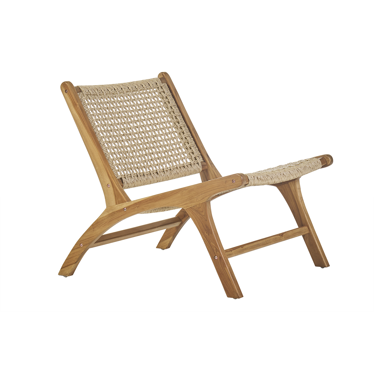 Fauteuil lounge en bois teck massif et corde tressée SUMBA marron, MILIBOO