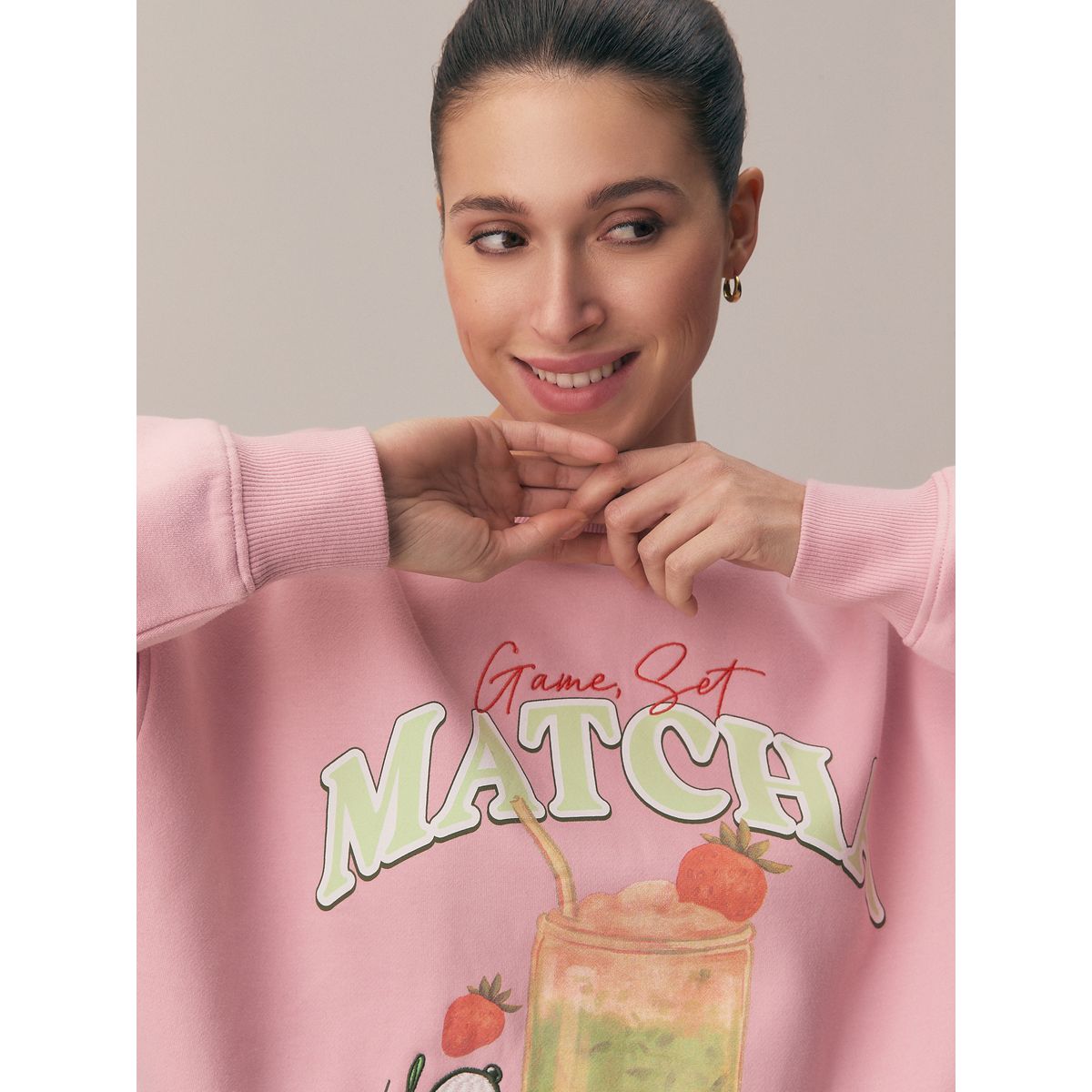 Sweat motif snoopy rose clair matcha, NEXT