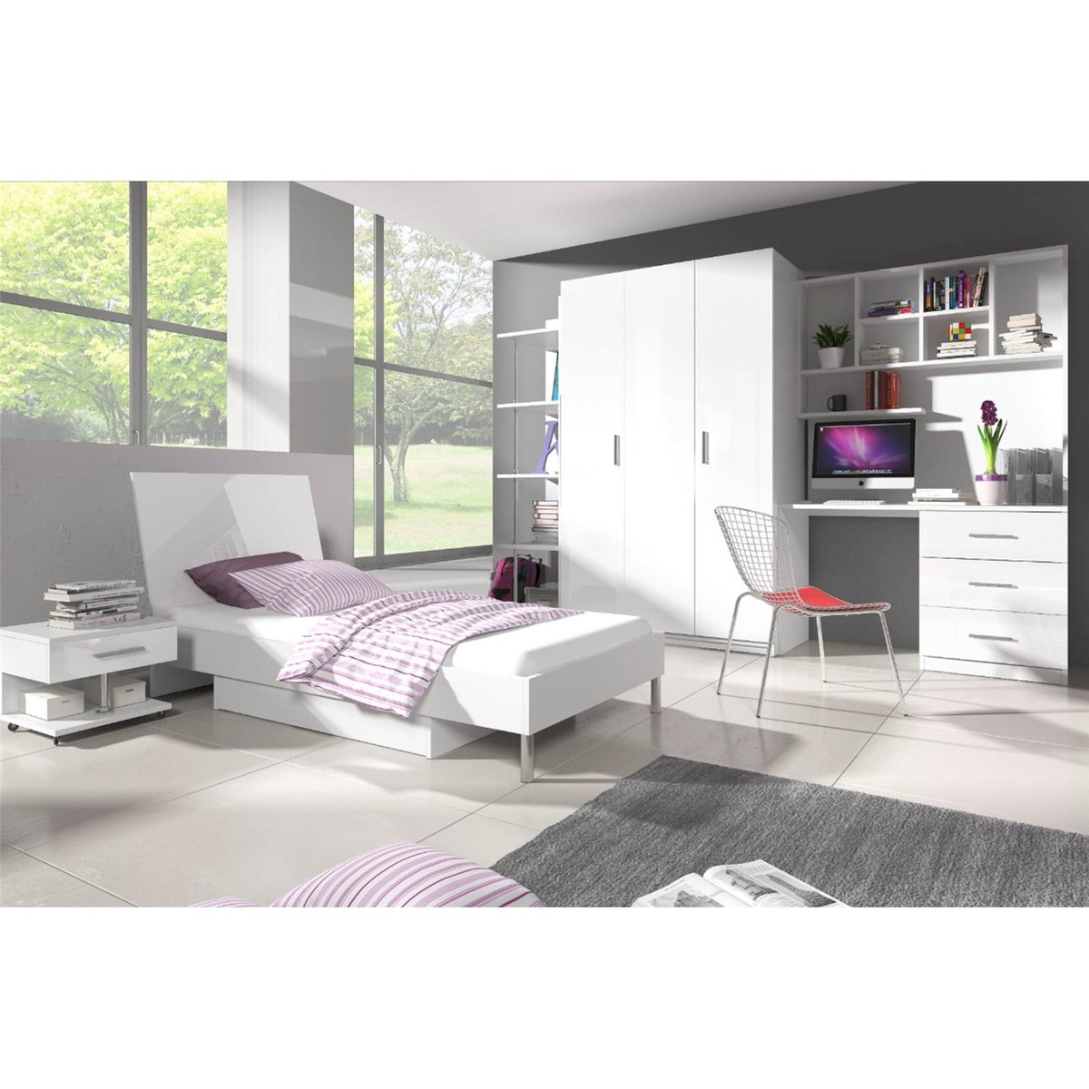 Bureau enfant avec surmeuble MELIDRE blanc, RECOLLECTION
