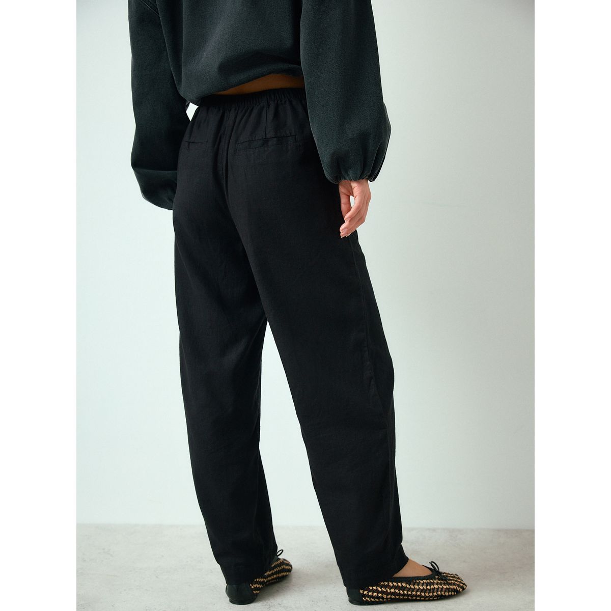 Pantalon ample en lin mélangé noir, NEXT