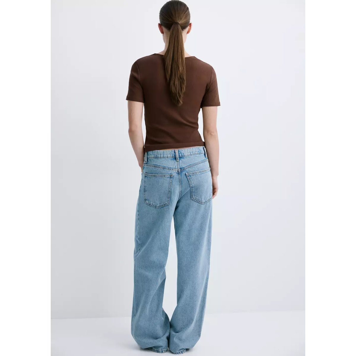 Top liserés dentelle marron, MANGO