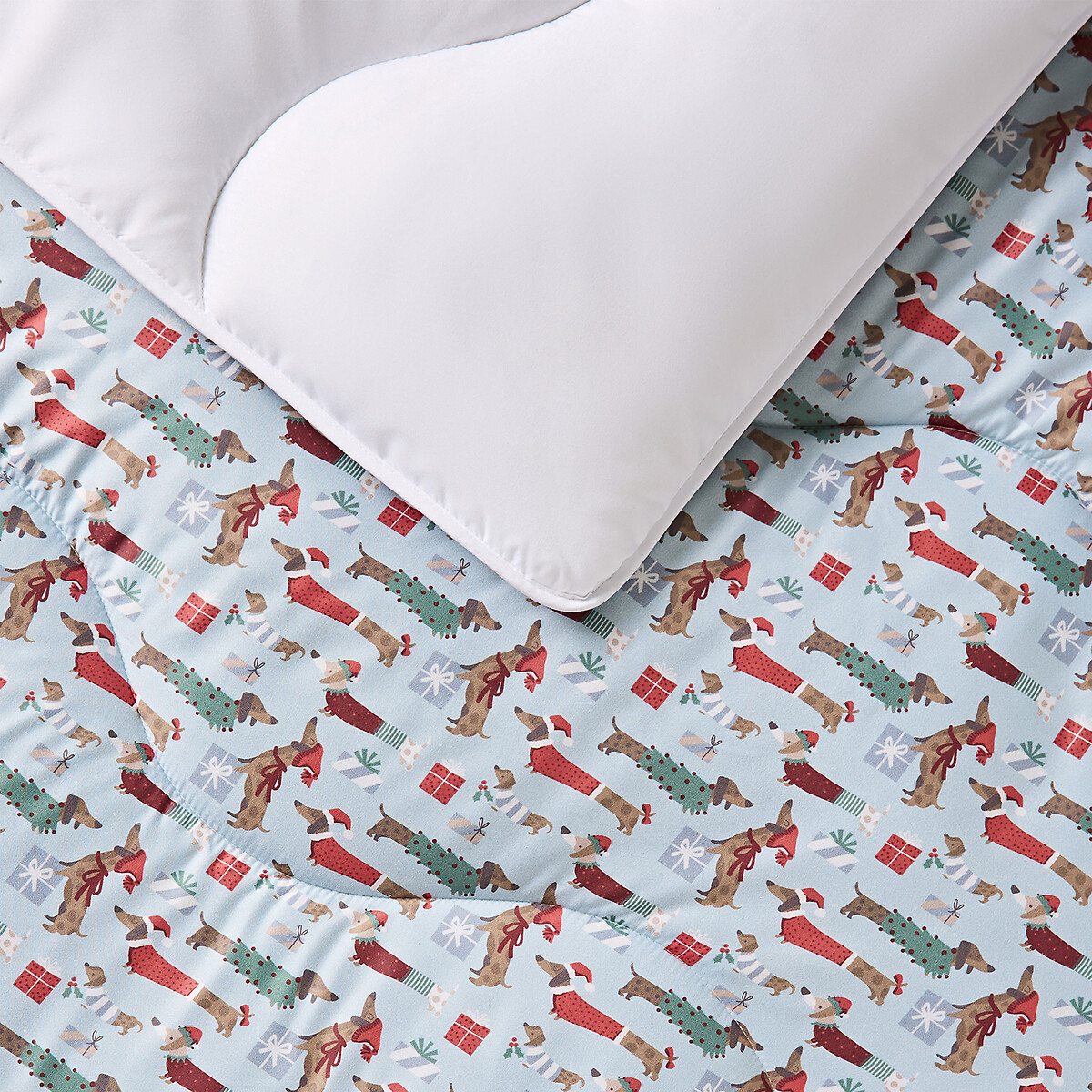 10.5 Tog Coverless Duvet And Pillowcase Set Christmas Dogs blue, NIGHT LARK