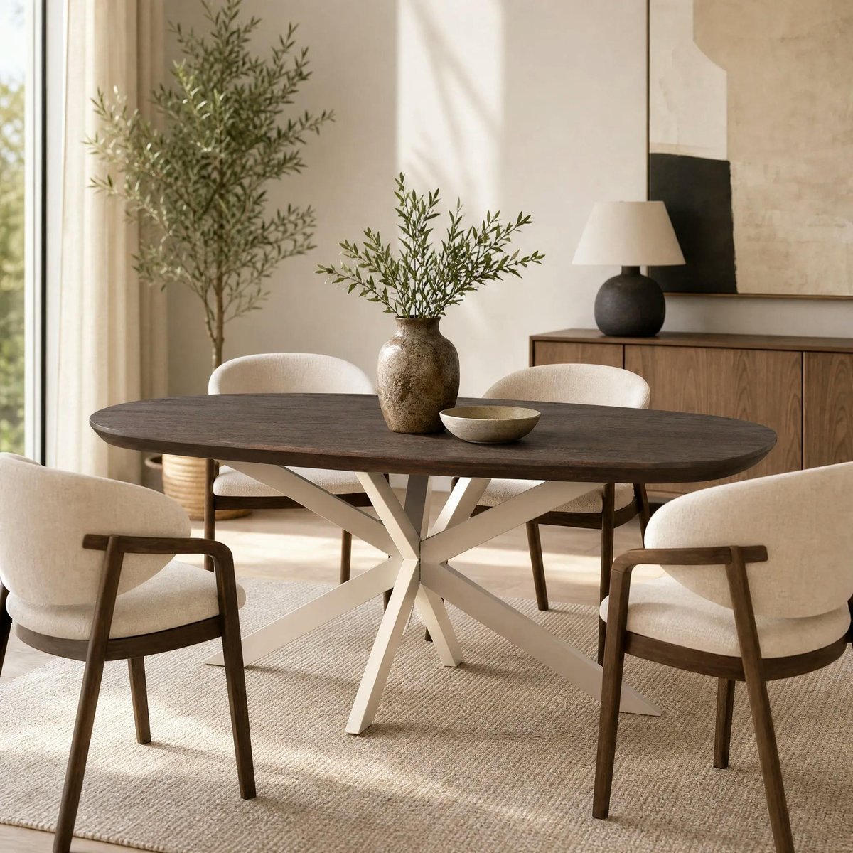 Table à manger 160 cm bords arrondis CORTINA marron / ecru, PIER IMPORT