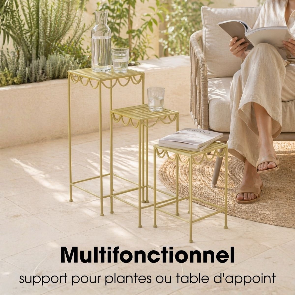 Support Pour Plantes D'extérieur ROSALIE vert clair, MICA DECORATIONS
