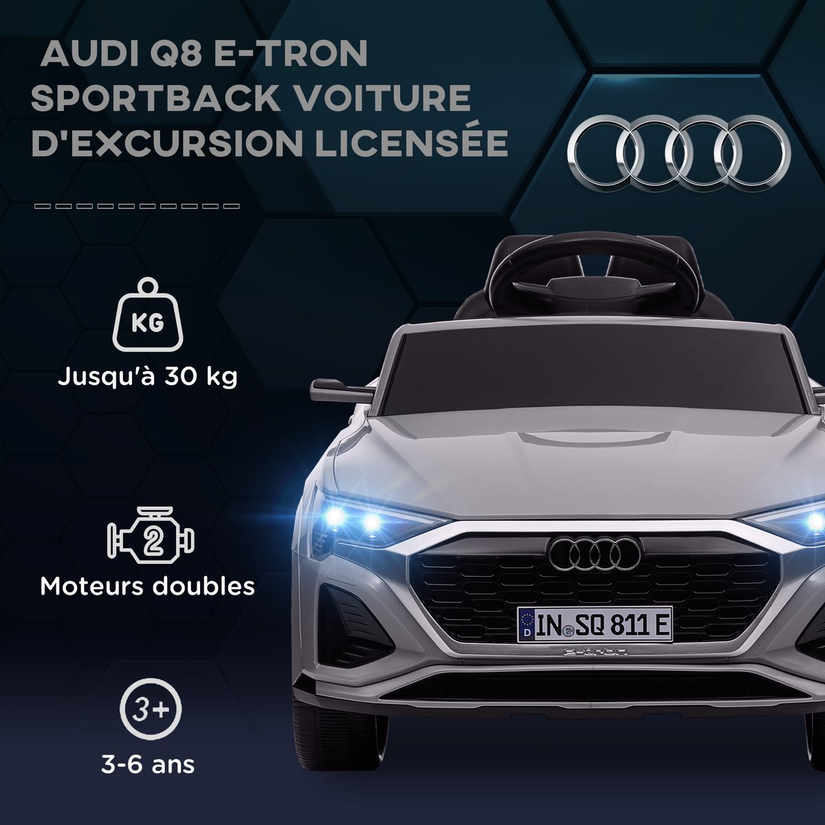 Voiture électrique à conducteur assis PP gris, AIYAPLAY