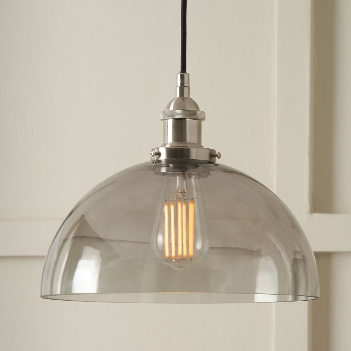 Clementine Glass Dome Pendant in Silver smoky glass, SO'HOME