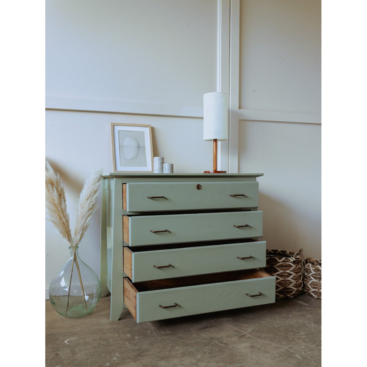 Commode en bois verte Garance N°552 - Bon état vert d'eau, DEBONGOUT
