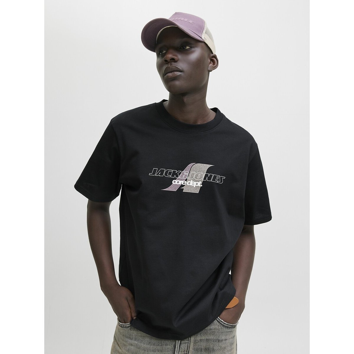 T-shirt col rond noir, JACK & JONES