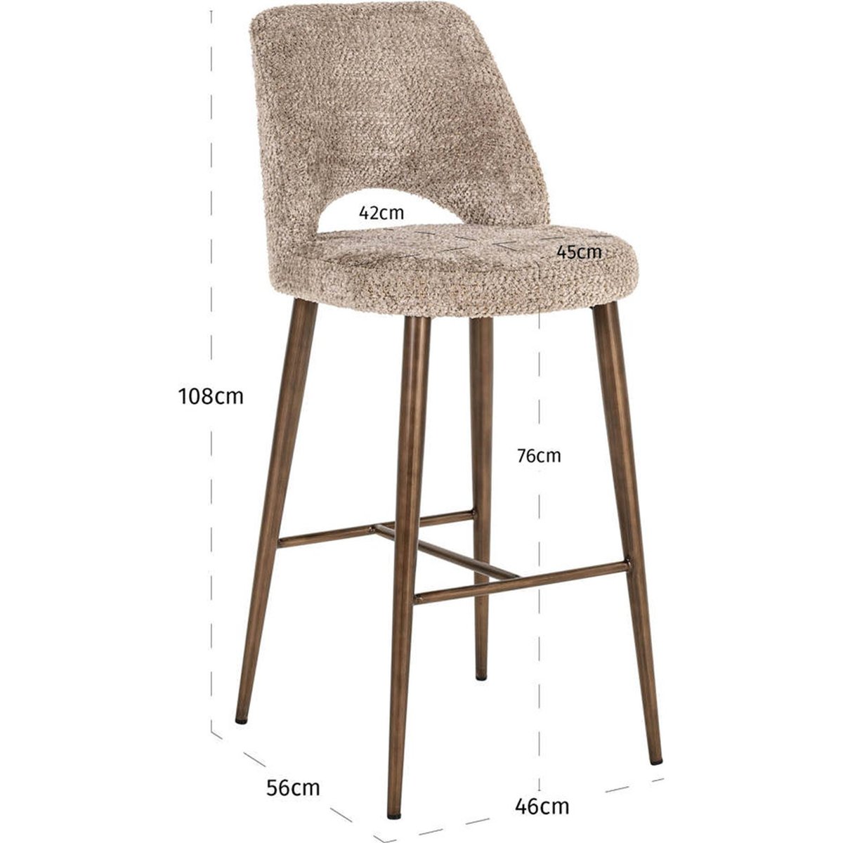 Tabouret de bar bouclette beige naturel et bronze, RECOLLECTION