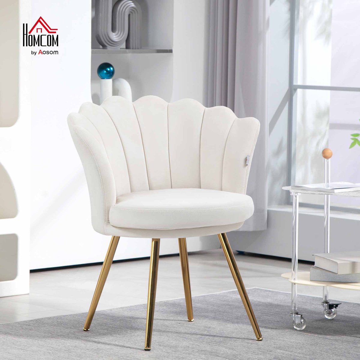 Accent Chair Velours 100 % polyester Crème crème, HOMCOM