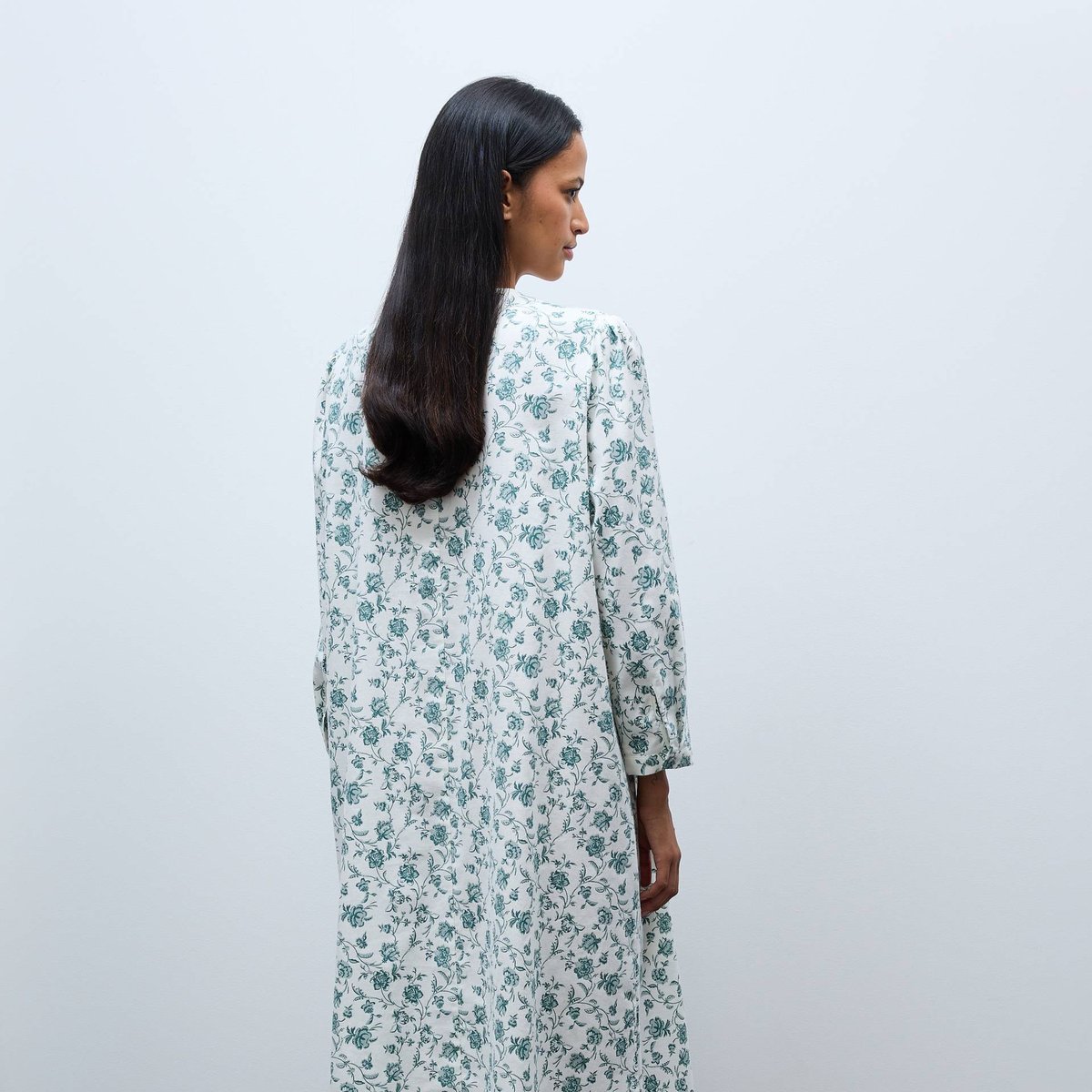 Chemise de nuit imprimée en coton gratté ecru, MONOPRIX