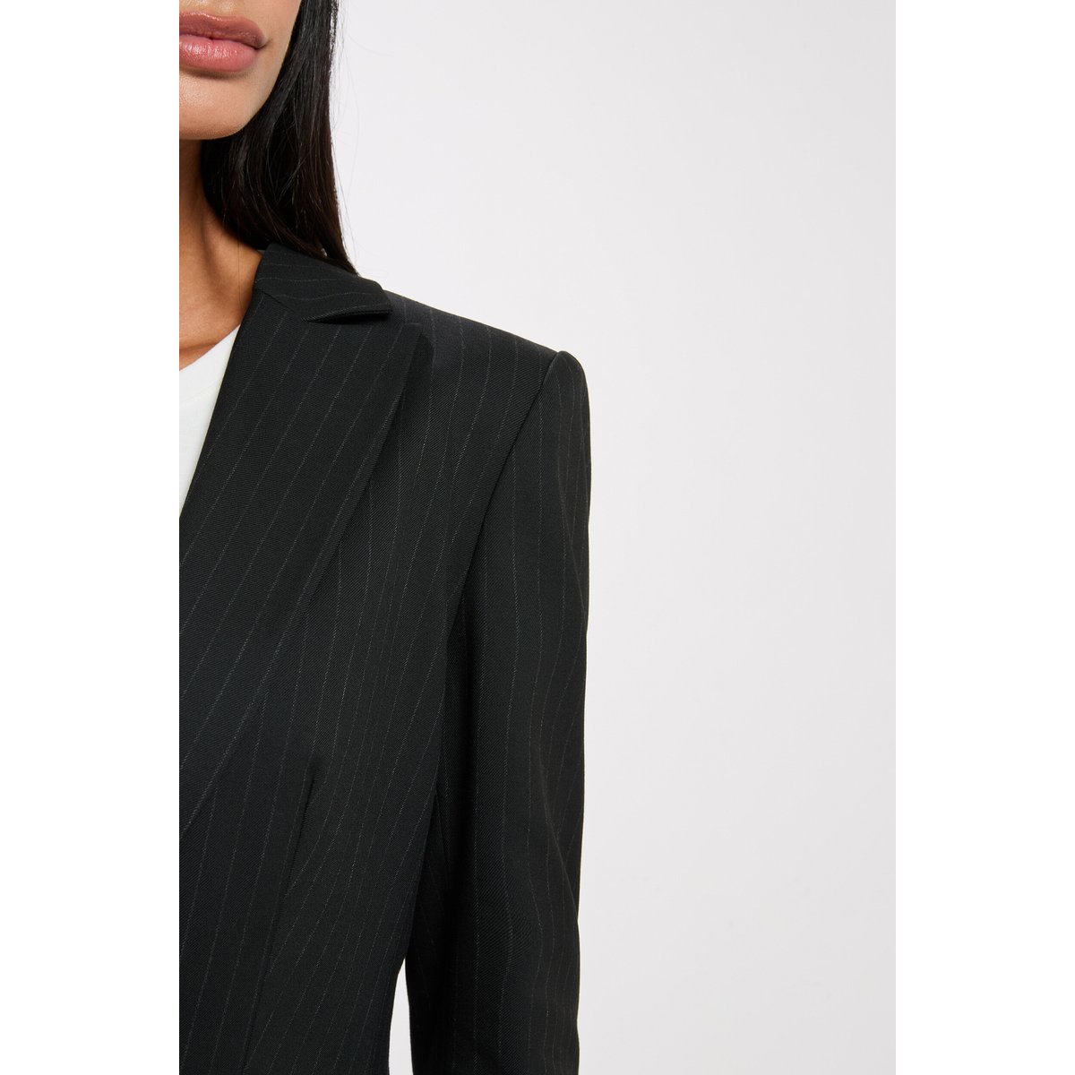Blazer rayé col tailleur noir, MORGAN