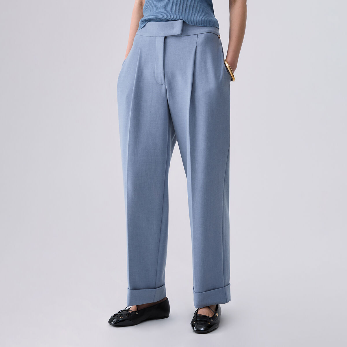 Pantalon Mélangé avec Revers bleu clair, LIU JO