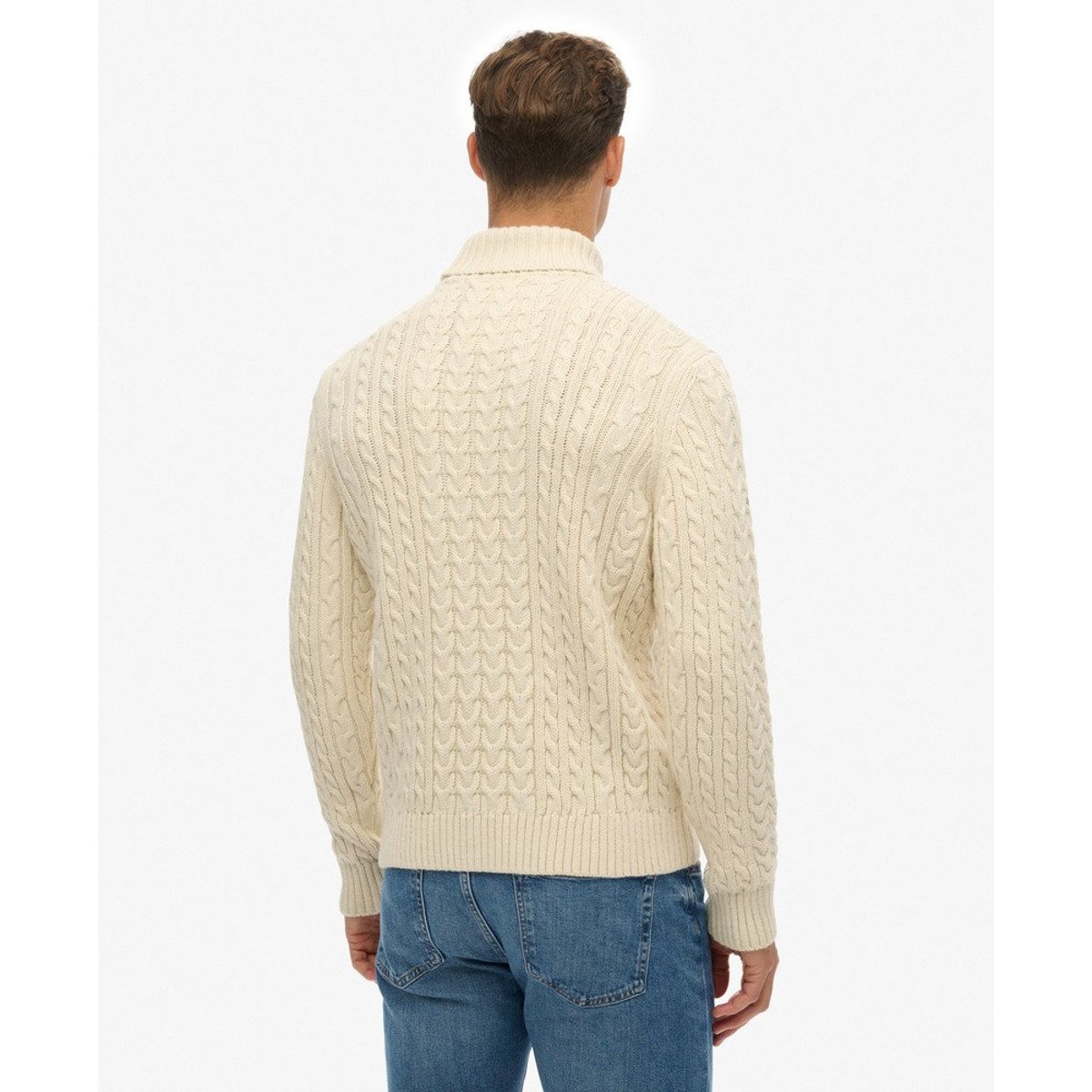 Pull torsadé à col roulé Jacob blanc hivernal, SUPERDRY