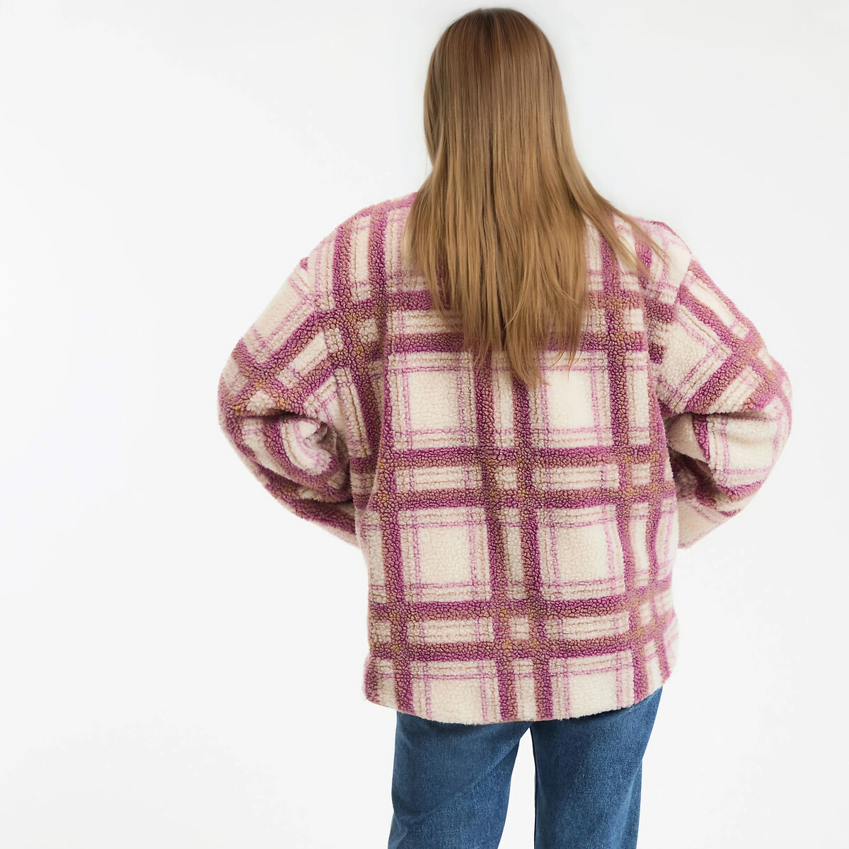 Reversible Quilted Jacket, Plain/Checked pink checks, LA REDOUTE COLLECTIONS