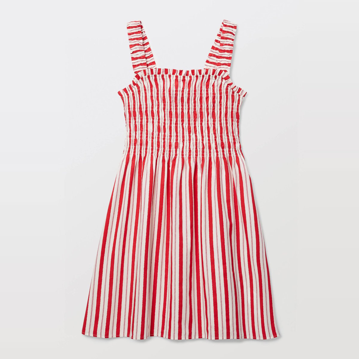Robe courte smockée imprimée en coton BIO GOTS rouge, MONOPRIX