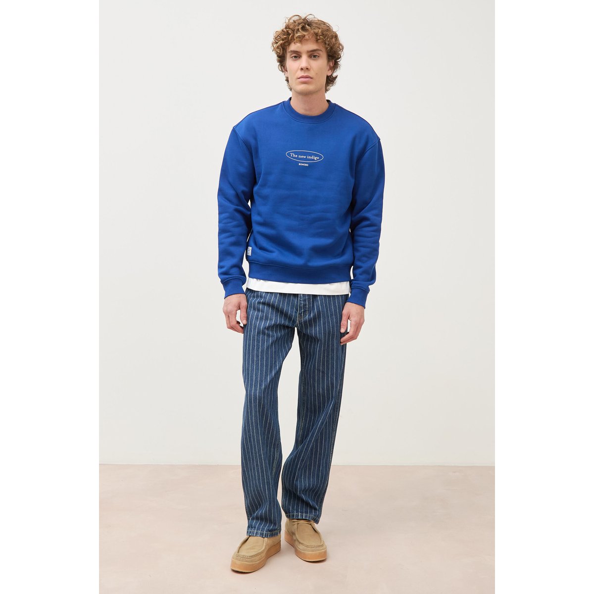 Sweat droit col rond manches longues bleu electrique, BONOBO