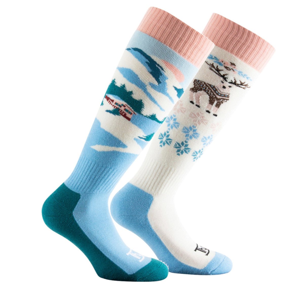 Lot de 2 paires de mi-bas ski Laponika Femme rose bleu, THYO