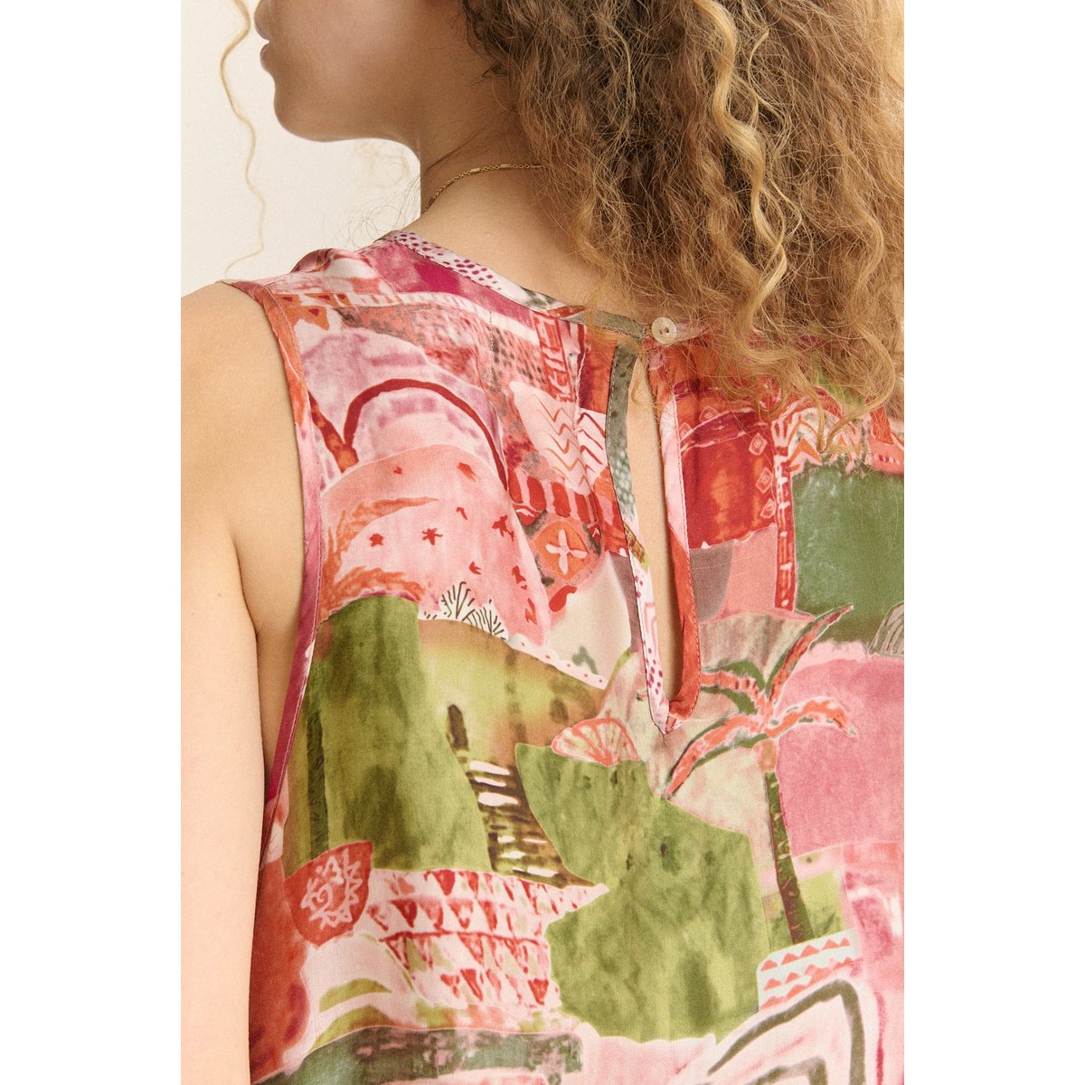 Robe midi sans manches imprimée CAMELIA rose, GARANCE PARIS 