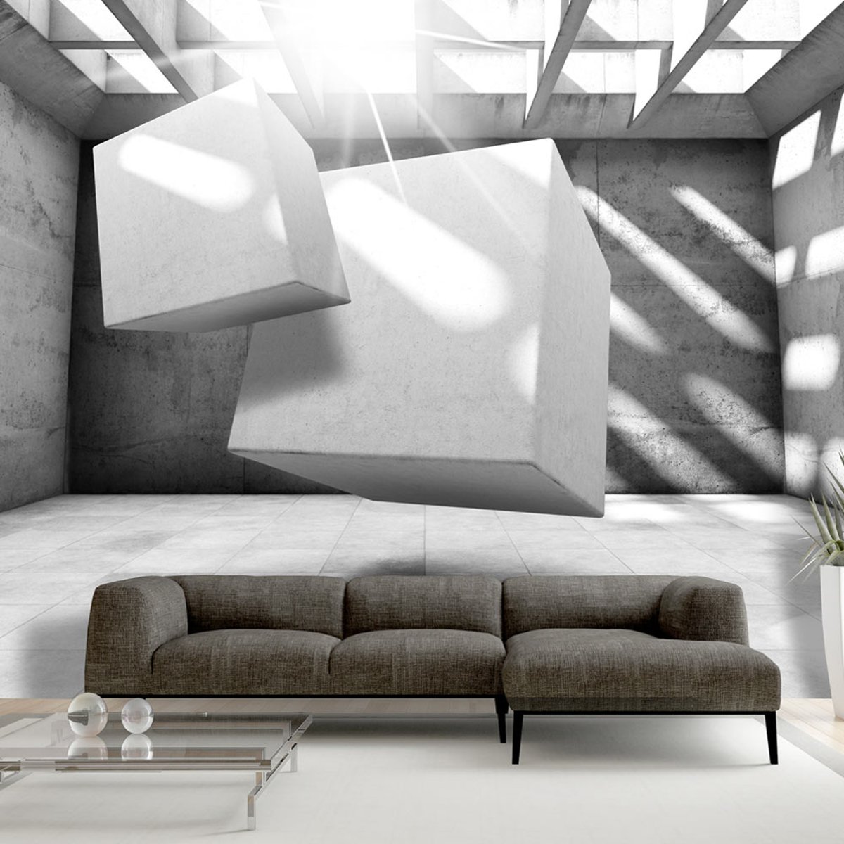 Papier peint intissé panoramique 3D et Perspective Dancing Squares gris / argent, EDEN