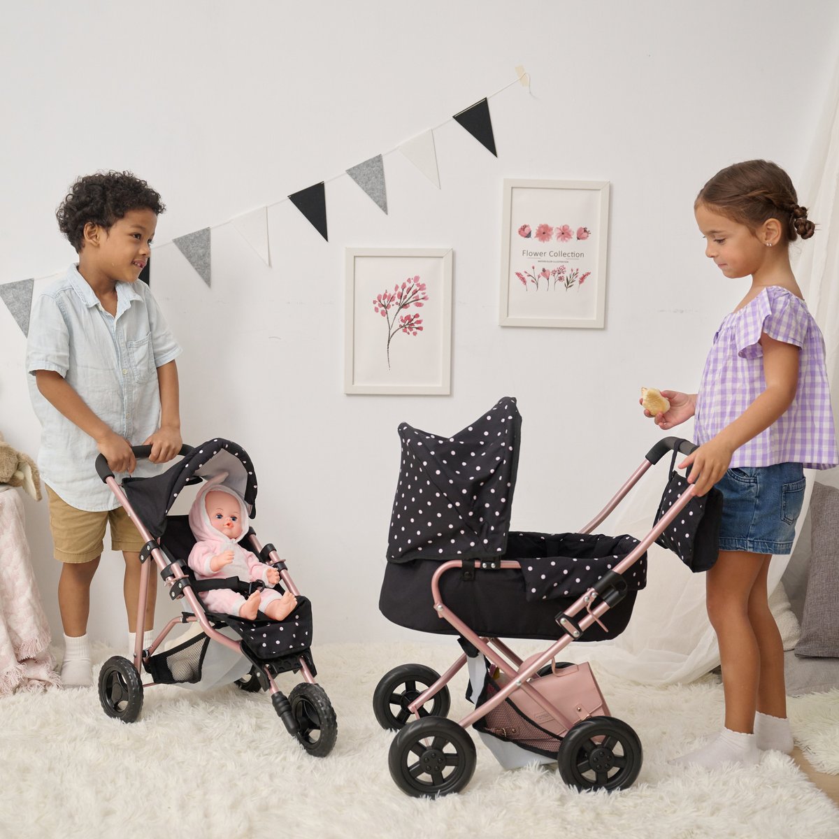 Poussette jogging avec accessoires harnais et panier beige, TEAMSON KIDS