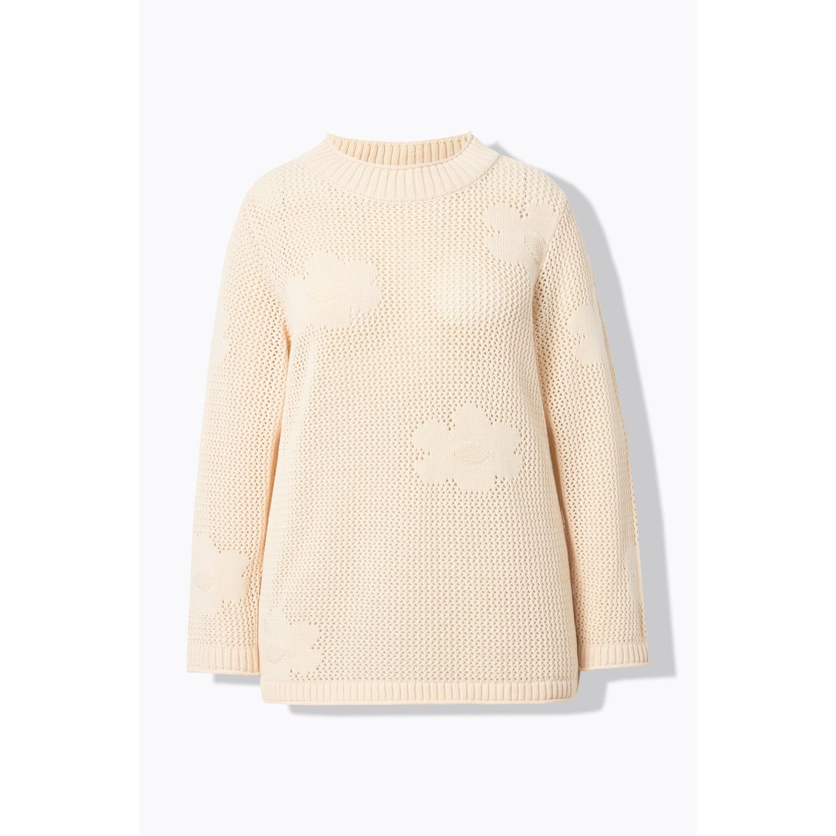 Pull, maille ajourée, col rond blanc perle, ULLA POPKEN