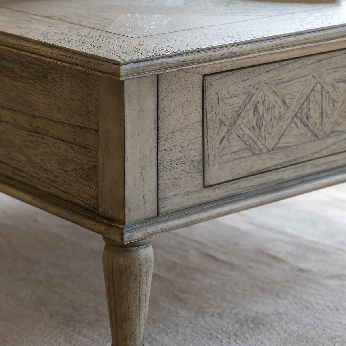 Nashik Ash Wood Parquet Square 2 Drawer Coffee Table natural, ÉDITÉ