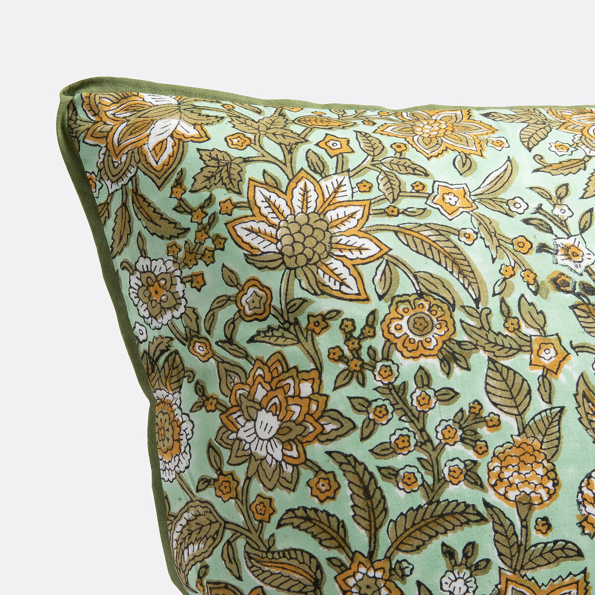 Shandira Block Print Cotton Cushion Cover celadon/bronze, LA REDOUTE INTERIEURS