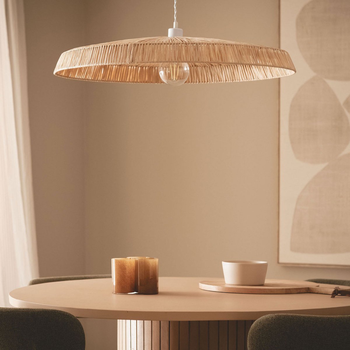 Suspension ronde en raphia 75cm- ORBE bois clair, DRAWER