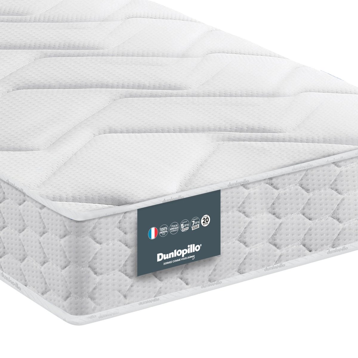 Matelas Aérial® 20cm, sommier pieds JONQUILLE blanc, DUNLOPILLO