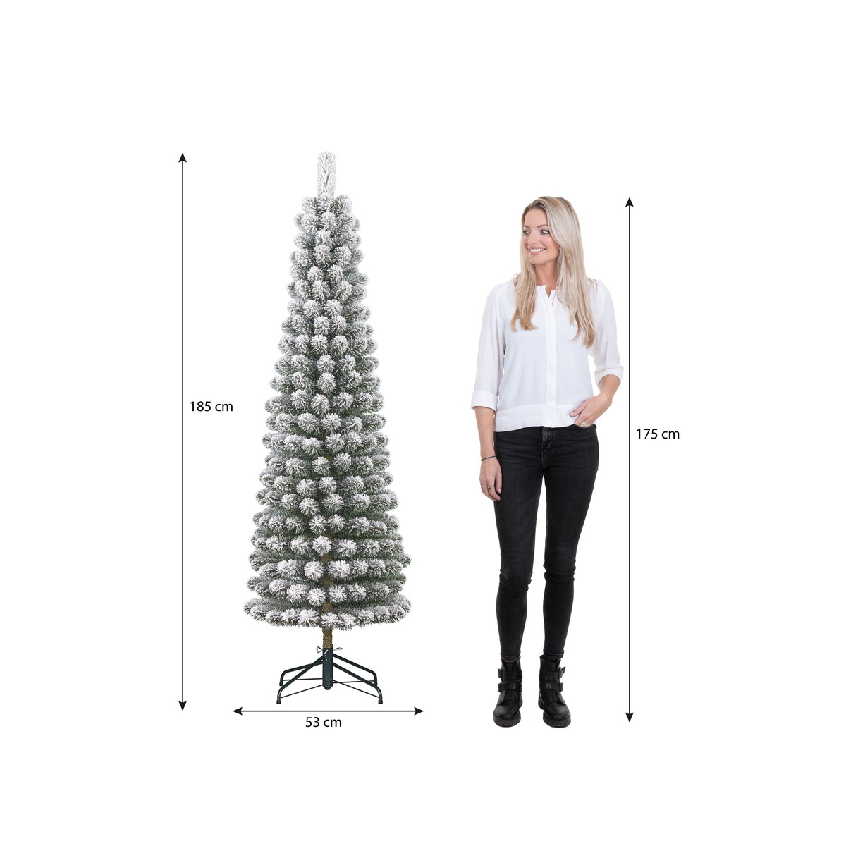 Sapin de Noël artificiel étroit enneigé H185 cm CHARLTON vert, BLACK BOX TREES