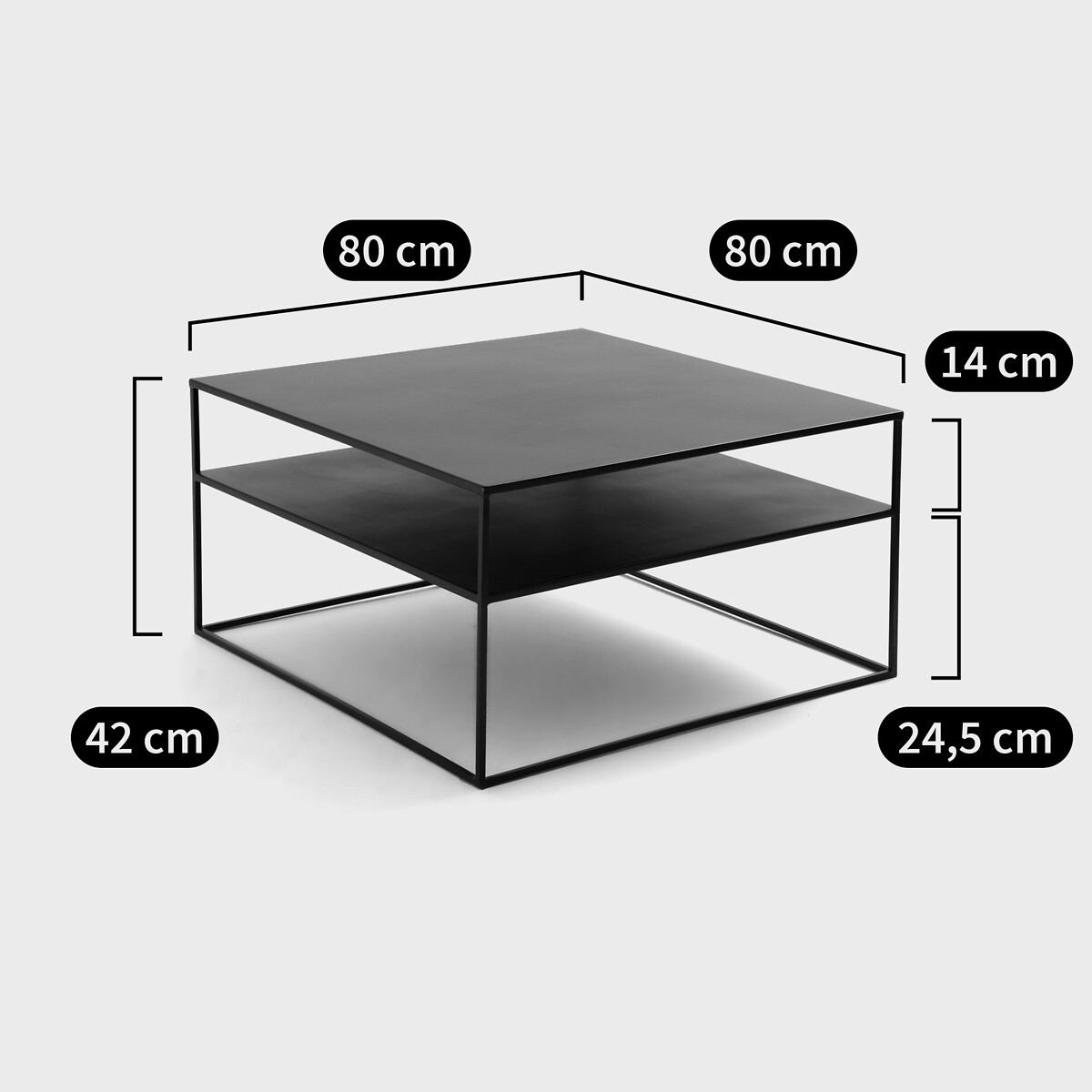 Table basse carrée métal acier, Miva noir, LA REDOUTE INTERIEURS