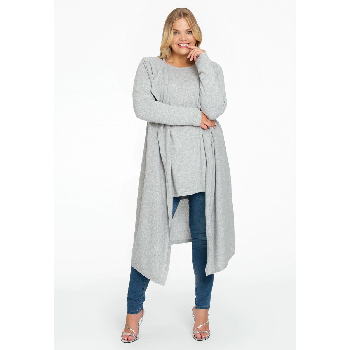 Cardigan avec un devant drapé gris clair, YOEK