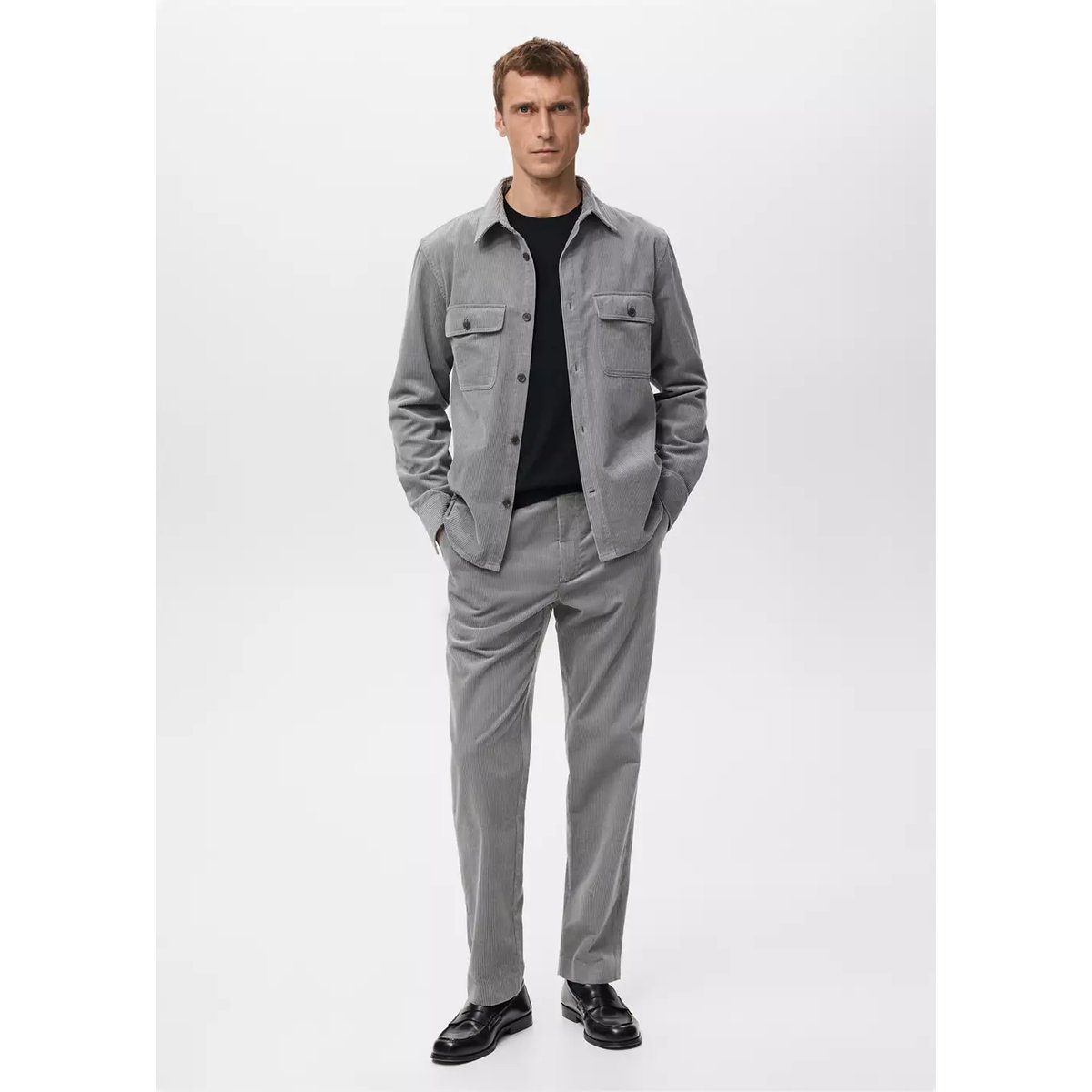 Surchemise velours côtelé poches gris chiné clair, MANGO MAN