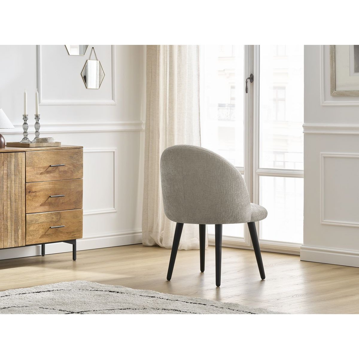 Lot de 2 chaises tissu texturé, LALIE beige, BOBOCHIC