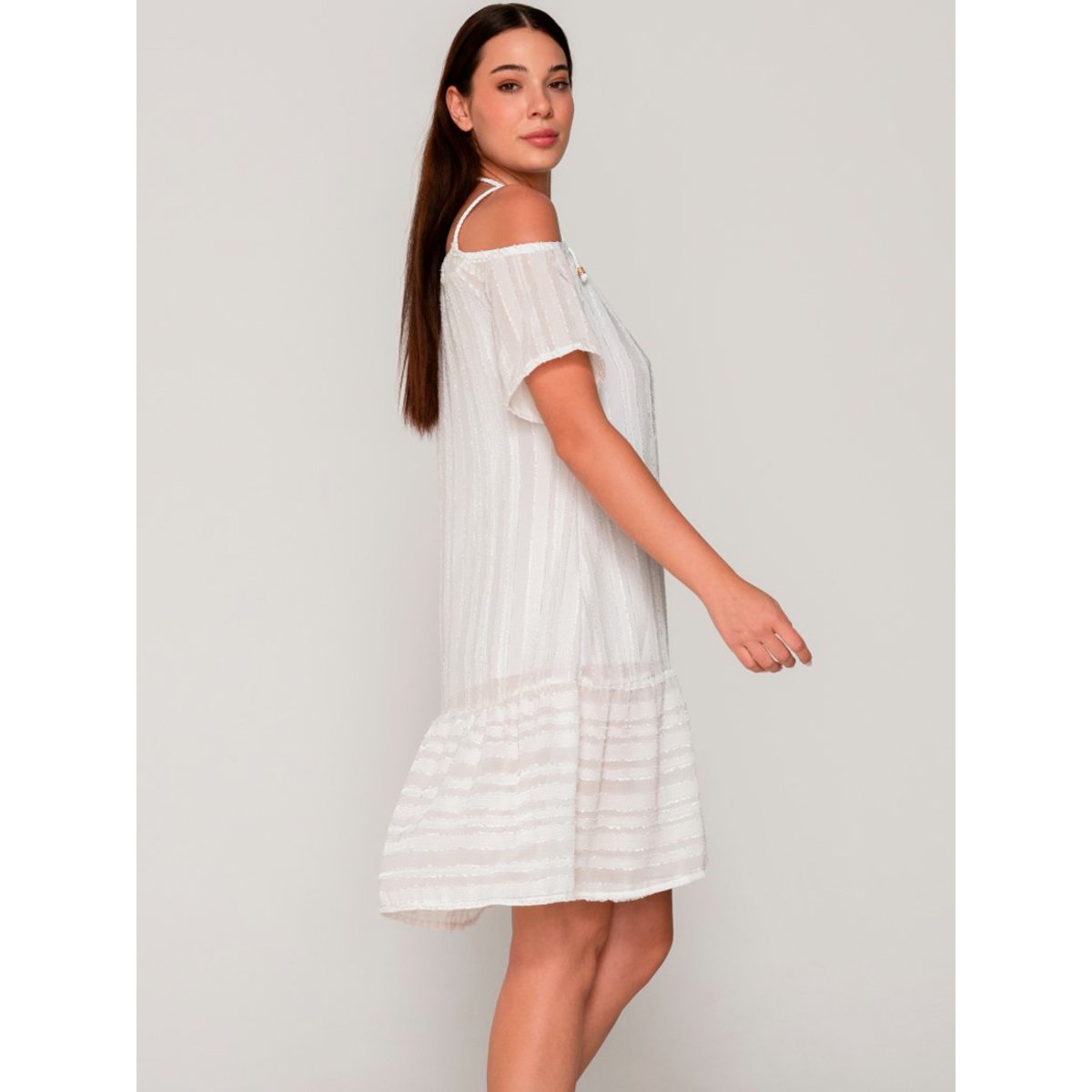 Robe estivale midi épaules tombantes PRAISE ivoire, LUNA SPLENDIDA