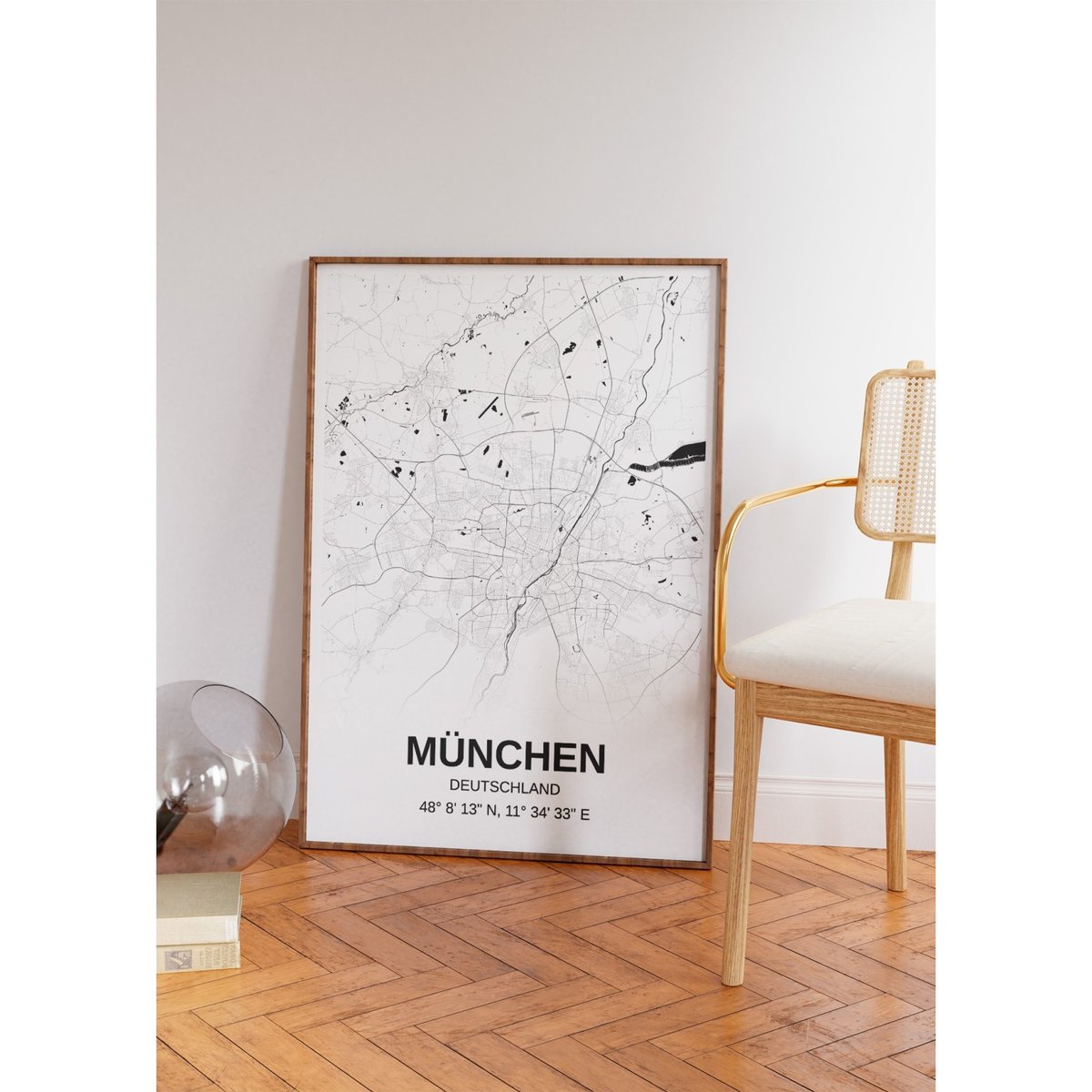 Affiche carte München - rectangle Noir et Blanc blanc, L'AFFICHERIE