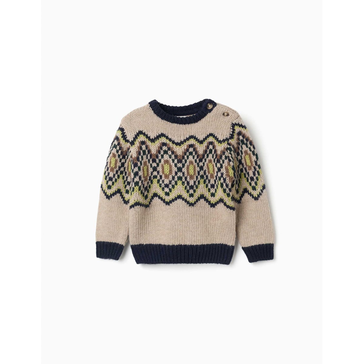 Pull en maille avec motif jacquard beige, ZIPPY