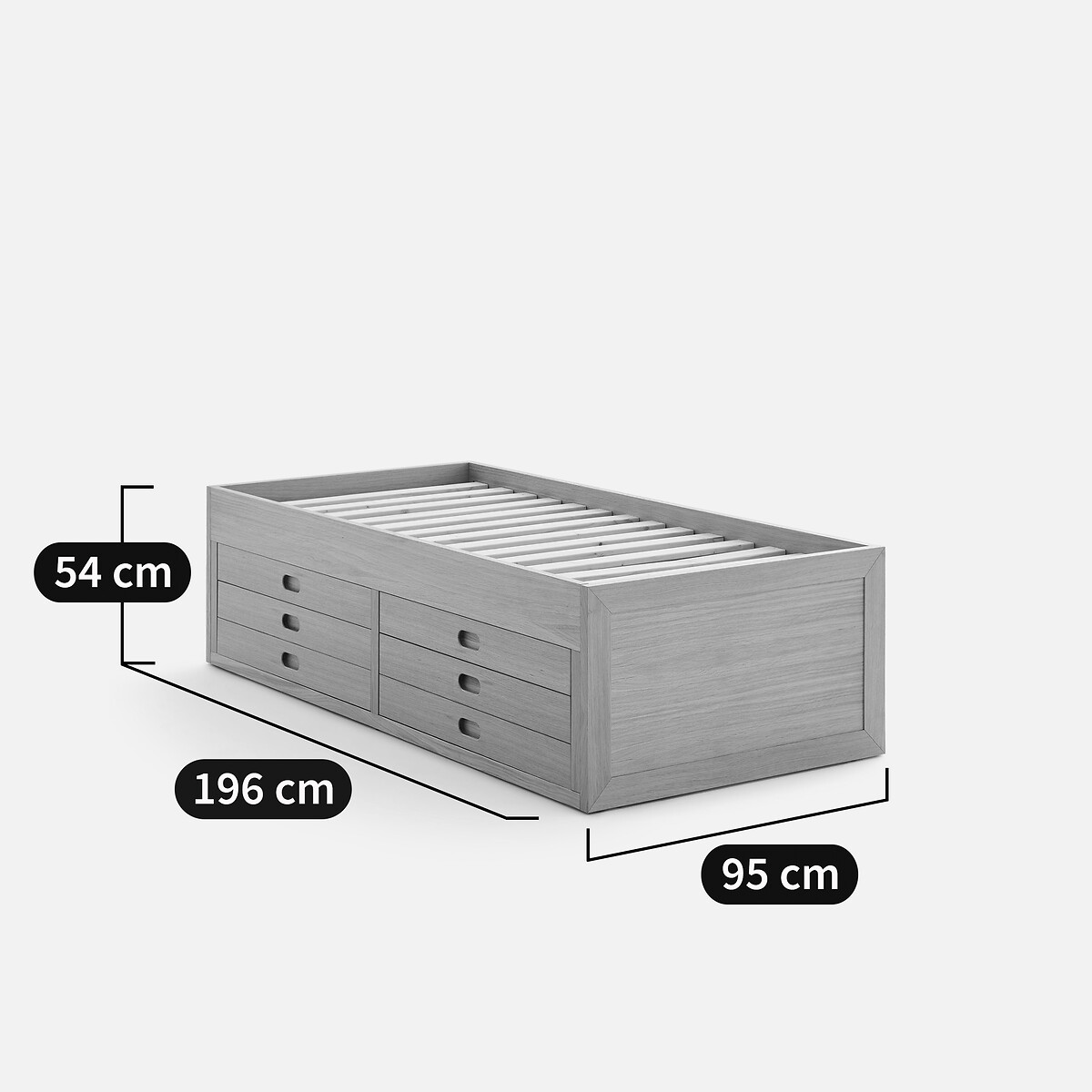 Lit plateforme avec sommier 4 tiroirs en plaqué chêne, OCTAVO chêne naturel, AM.PM