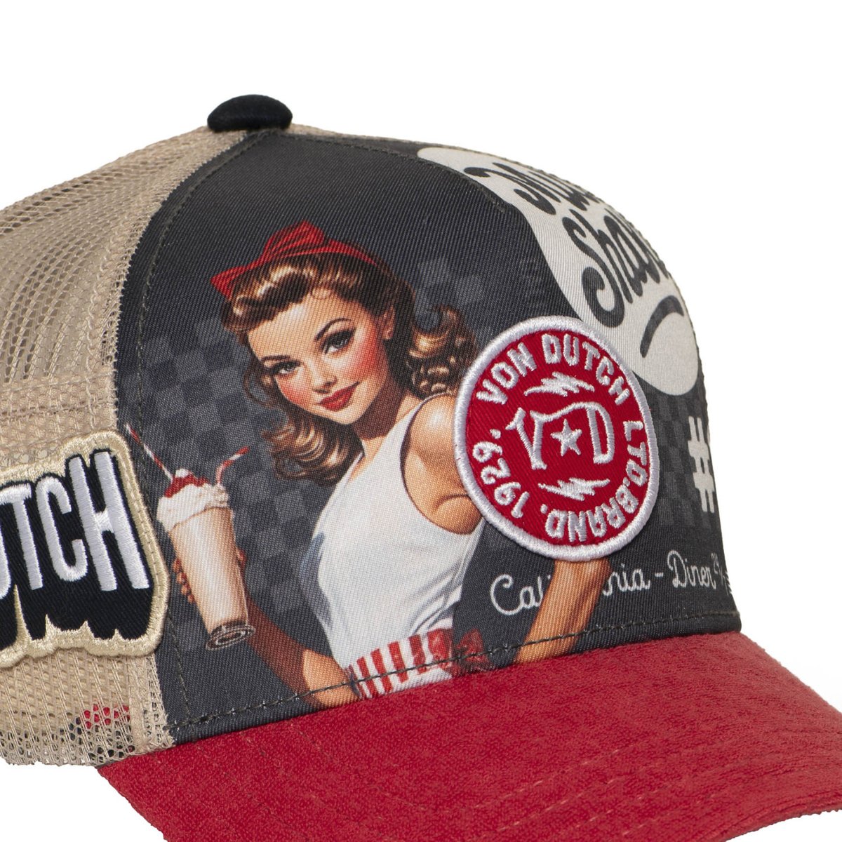 Casquette trucker SUBLI rouge/beige/gris foncé, VON DUTCH