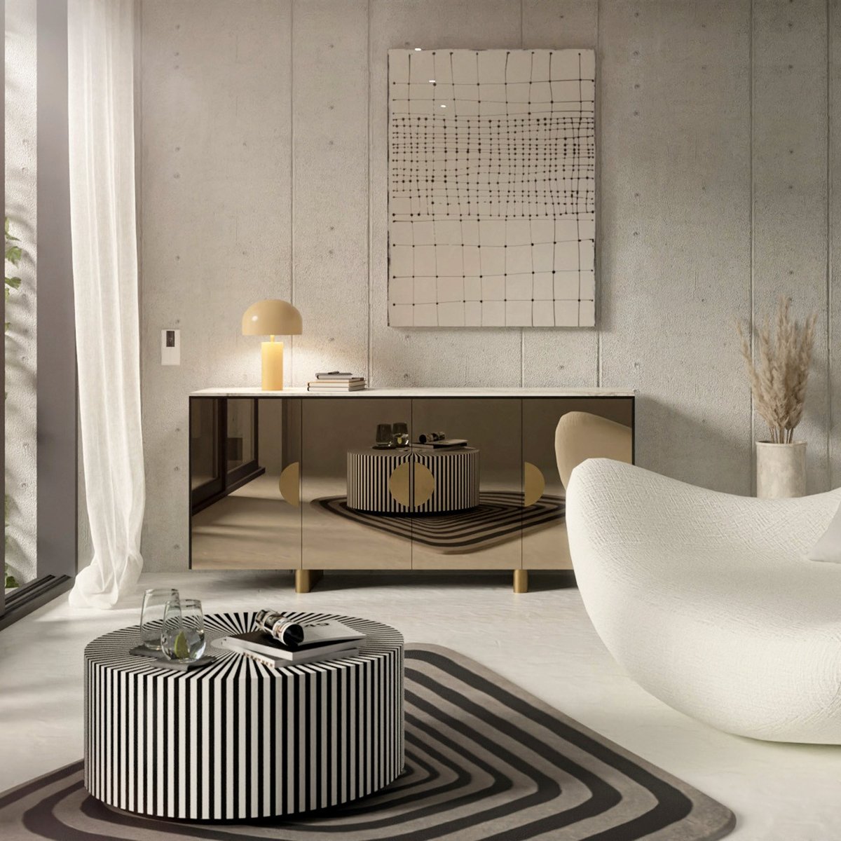 Table basse ronde en manguier, ELECTRA noir et blanc, KARE DESIGN